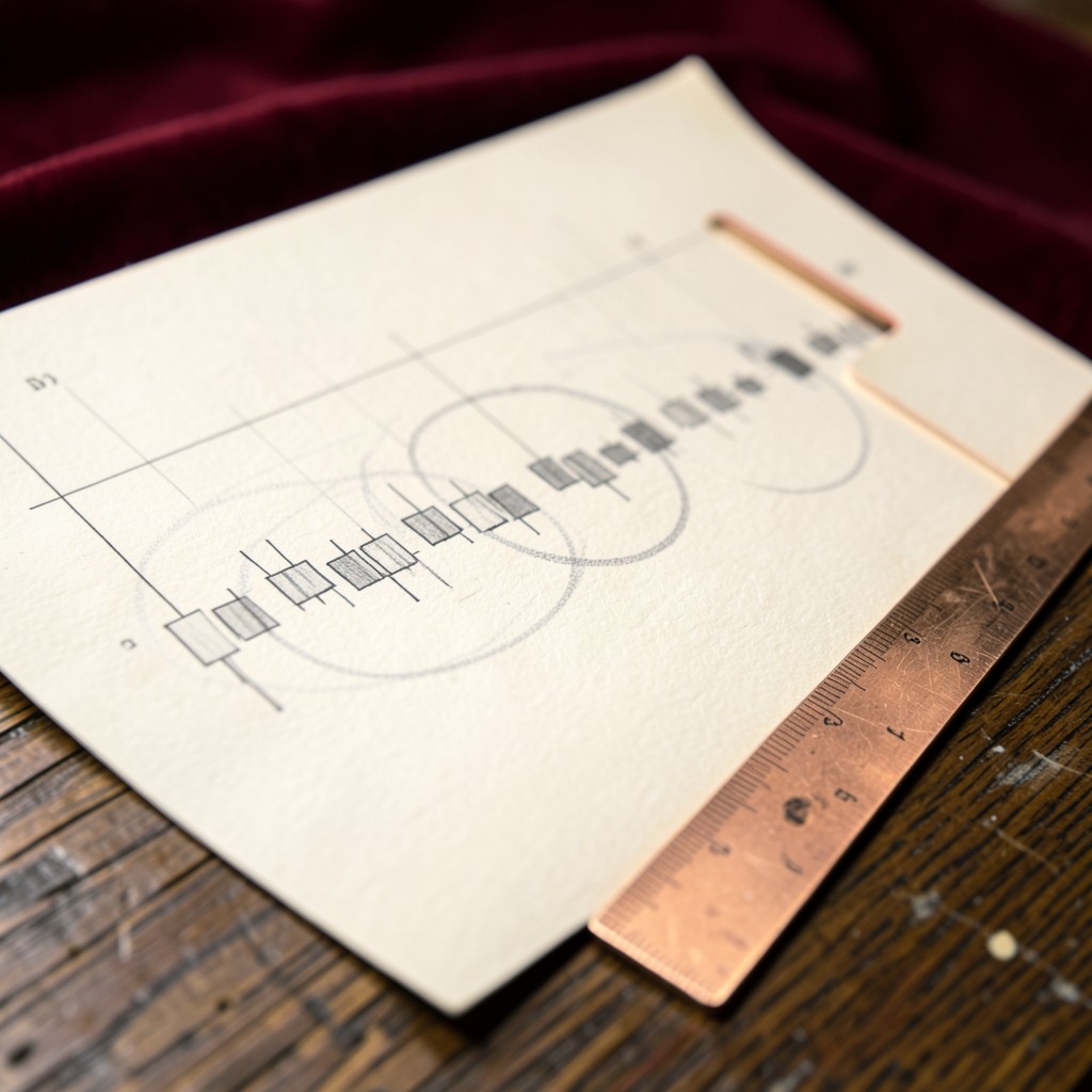Printed chart with two competing swing lows circled before Fibonacci levels are drawn